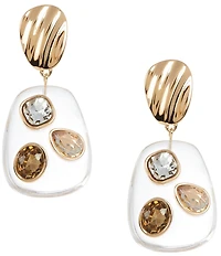 Gemma Layne Wavy Metal Stud Stone Clear Bead Drop Statement Earrings