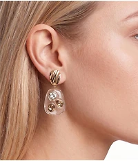 Gemma Layne Wavy Metal Stud Stone Clear Bead Drop Statement Earrings