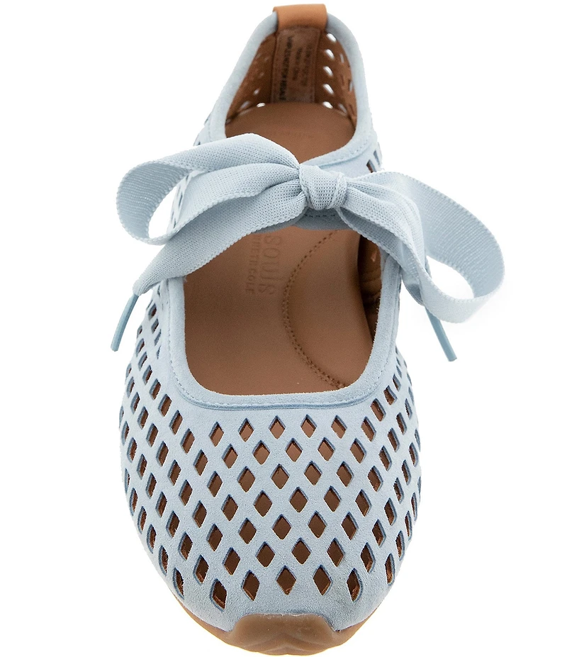Gentle Souls Annalise Perforated Suede Tie Mary Jane Ballerina Flats