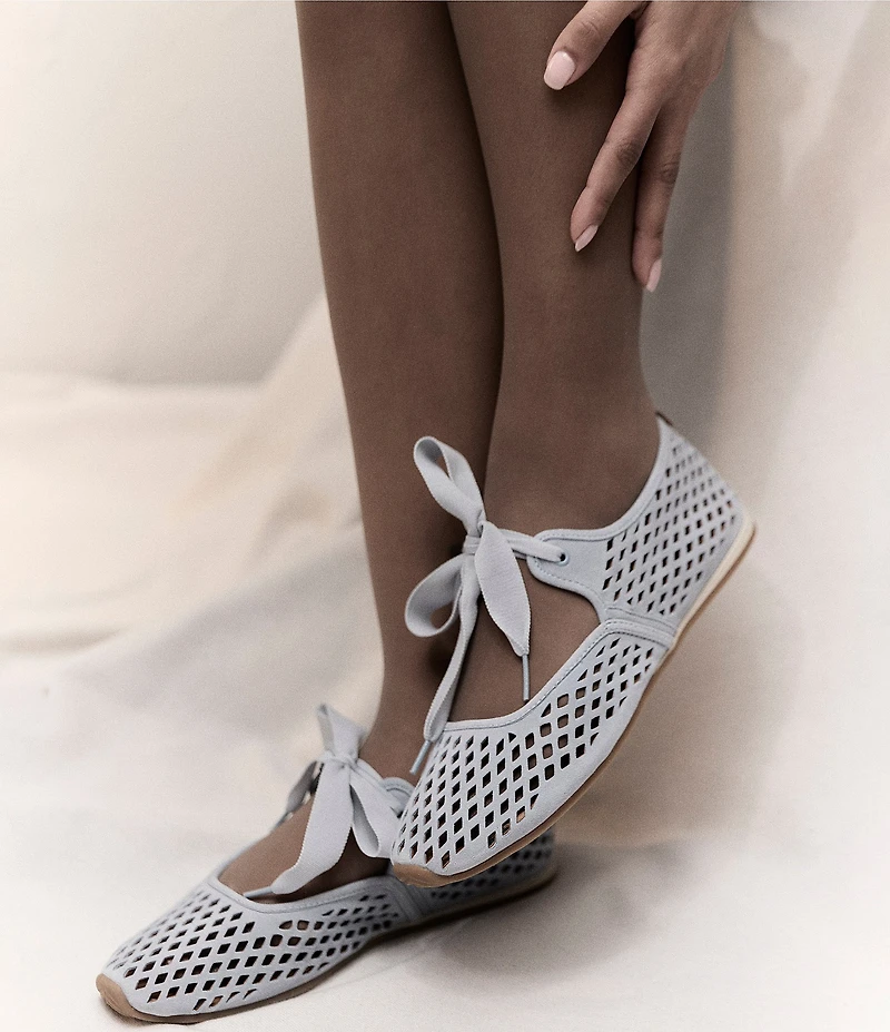Gentle Souls Annalise Perforated Suede Bow Tie Mary Jane Ballerina Flats