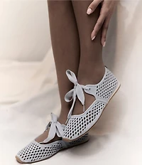 Gentle Souls Annalise Perforated Suede Bow Tie Mary Jane Ballerina Flats