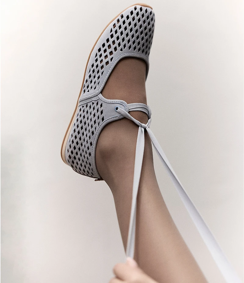 Gentle Souls Annalise Perforated Suede Bow Tie Mary Jane Ballerina Flats