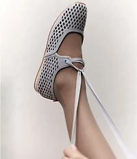 Gentle Souls Annalise Perforated Suede Bow Tie Mary Jane Ballerina Flats