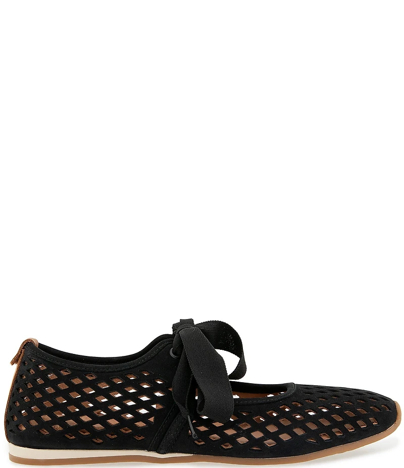 Gentle Souls Annalise Perforated Suede Bow Tie Mary Jane Ballerina Flats