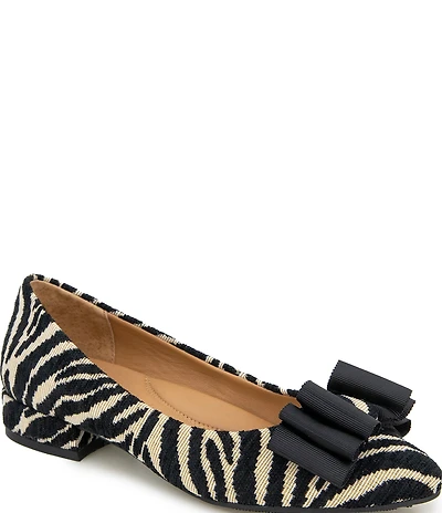 Gentle Souls Atlas Zebra Print Grosgrain Bow Ballet Pumps