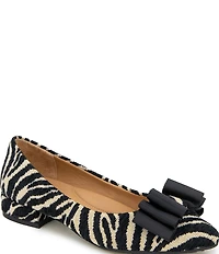 Gentle Souls Atlas Zebra Print Grosgrain Bow Ballet Pumps