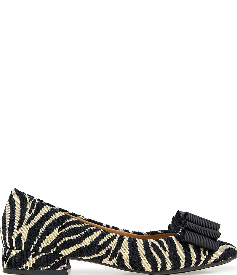 Gentle Souls Atlas Zebra Print Grosgrain Bow Ballet Pumps