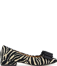 Gentle Souls Atlas Zebra Print Grosgrain Bow Ballet Pumps