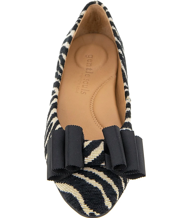 Gentle Souls Atlas Zebra Print Grosgrain Bow Ballet Pumps