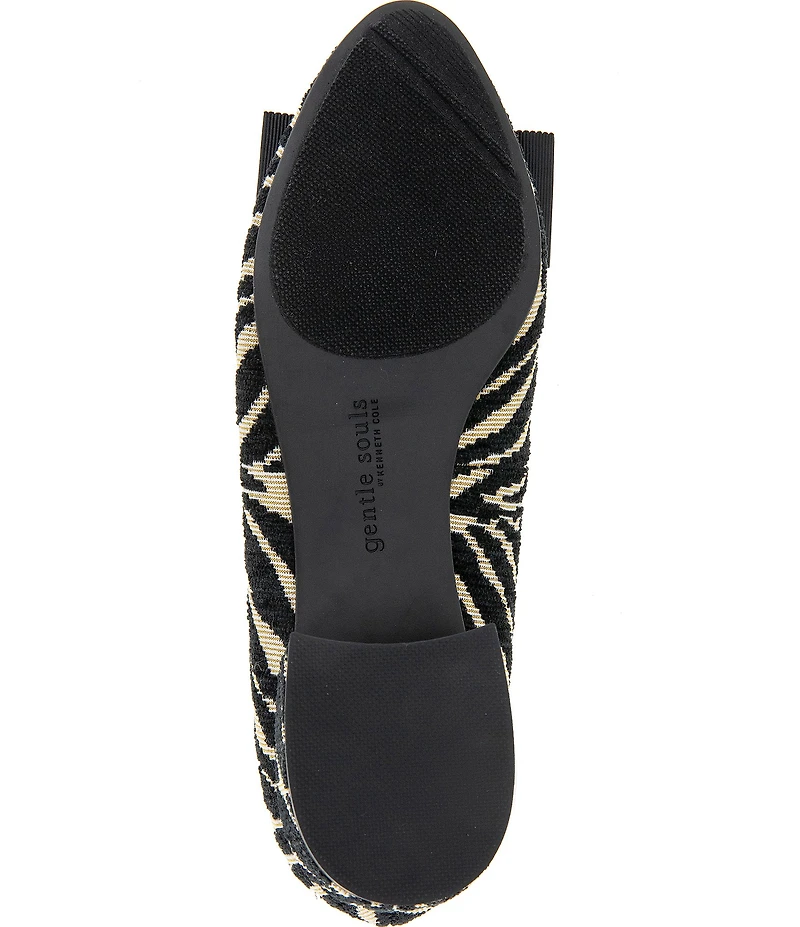 Gentle Souls Atlas Zebra Print Grosgrain Bow Ballet Pumps