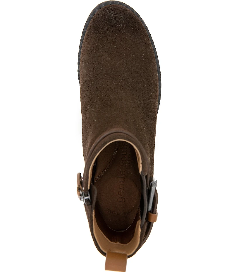 Gentle Souls Bolton Suede Buckled Strap Chelsea Booties