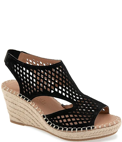 Gentle Souls Cody Perforated Suede Espadrille Wedge Sandals