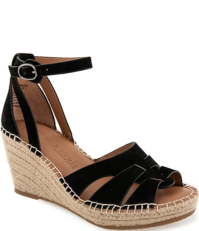Gentle Souls Coolie Nubuck Suede Ankle Wrap Espadrille Wedge Sandals