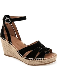 Gentle Souls Coolie Nubuck Suede Ankle Wrap Espadrille Wedge Sandals