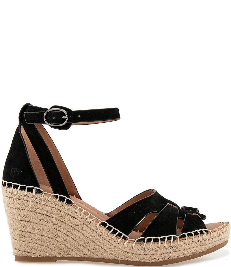 Gentle Souls Coolie Nubuck Suede Ankle Wrap Espadrille Wedge Sandals