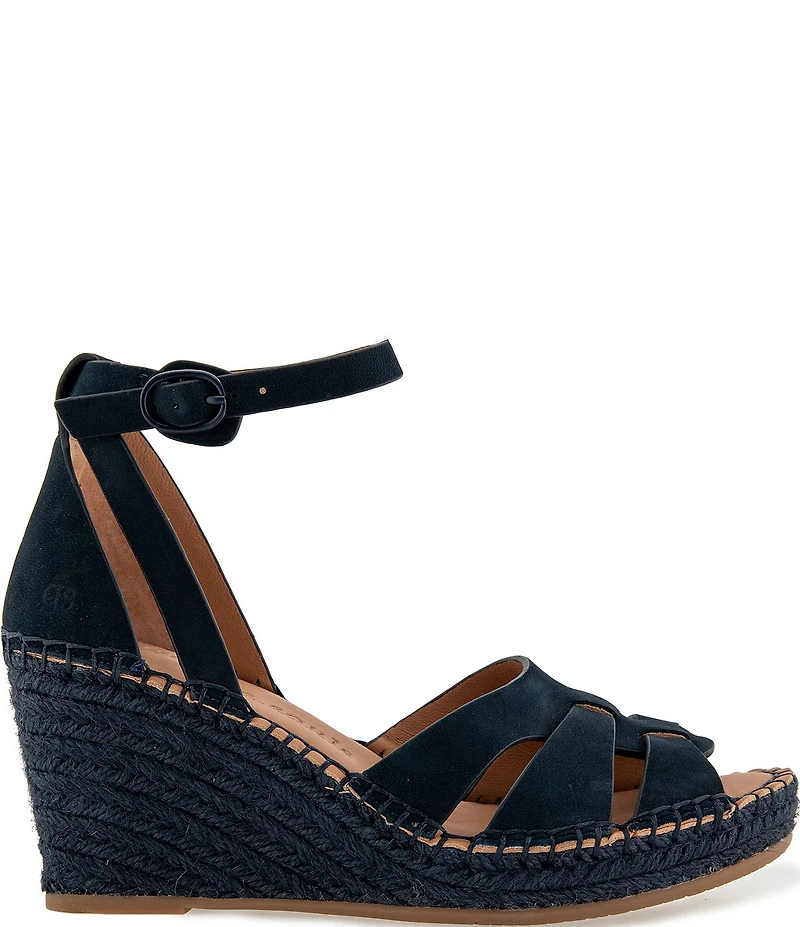 Gentle Souls Coolie Nubuck Suede Ankle Wrap Espadrille Wedge Sandals