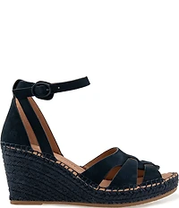 Gentle Souls Coolie Nubuck Suede Ankle Wrap Espadrille Wedge Sandals