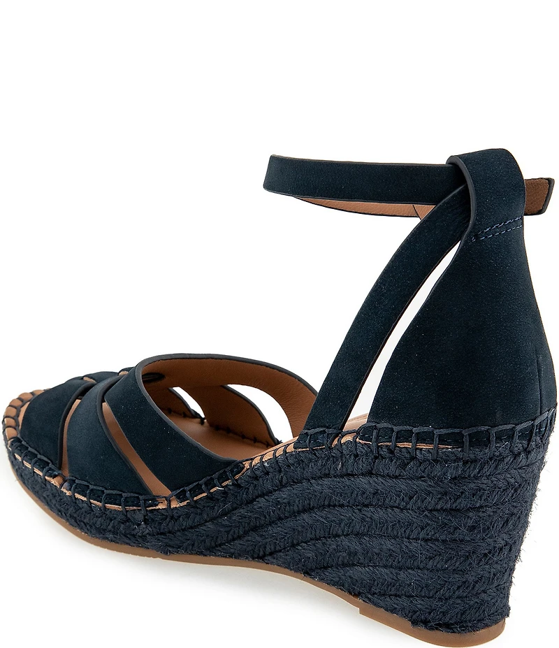 Gentle Souls Coolie Nubuck Suede Ankle Wrap Espadrille Wedge Sandals