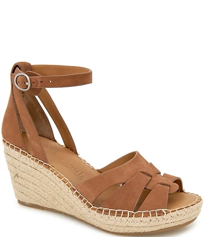 Gentle Souls Coolie Nubuck Suede Ankle Wrap Espadrille Wedge Sandals