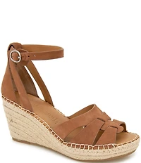 Gentle Souls Coolie Nubuck Suede Ankle Wrap Espadrille Wedge Sandals