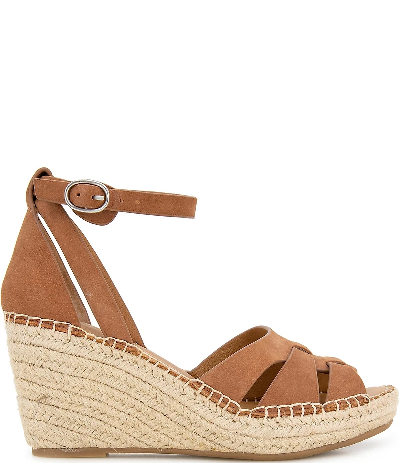 Gentle Souls Coolie Nubuck Suede Ankle Wrap Espadrille Wedge Sandals