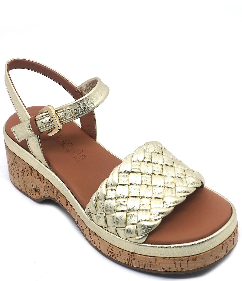 Gentle Souls Dorris Woven Leather Cork Platform Wedge Sandals