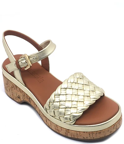Gentle Souls Dorris Woven Leather Cork Platform Wedge Sandals