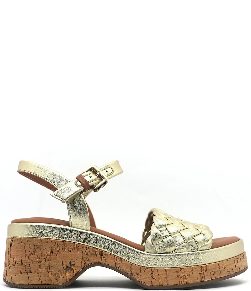 Gentle Souls Dorris Woven Leather Cork Platform Wedge Sandals