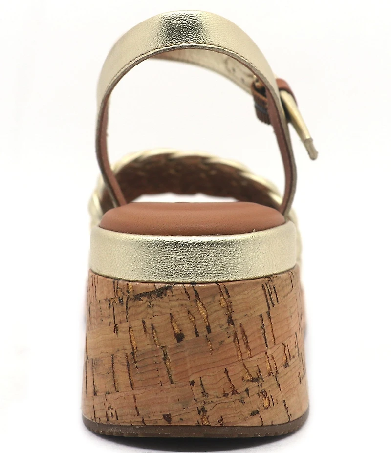 Gentle Souls Dorris Woven Leather Cork Platform Wedge Sandals