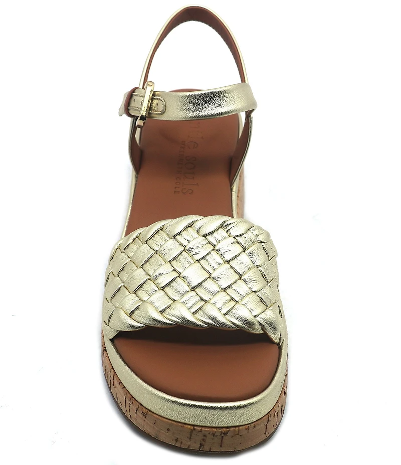 Gentle Souls Dorris Woven Leather Cork Platform Wedge Sandals