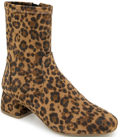 Gentle Souls Elly Leopard Print Stretch Suede Booties