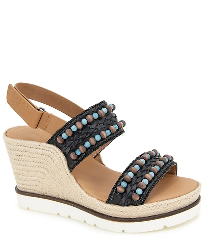 Gentle Souls Evora 2 Leather Ornament Detail Espadrille Wedge Sandals
