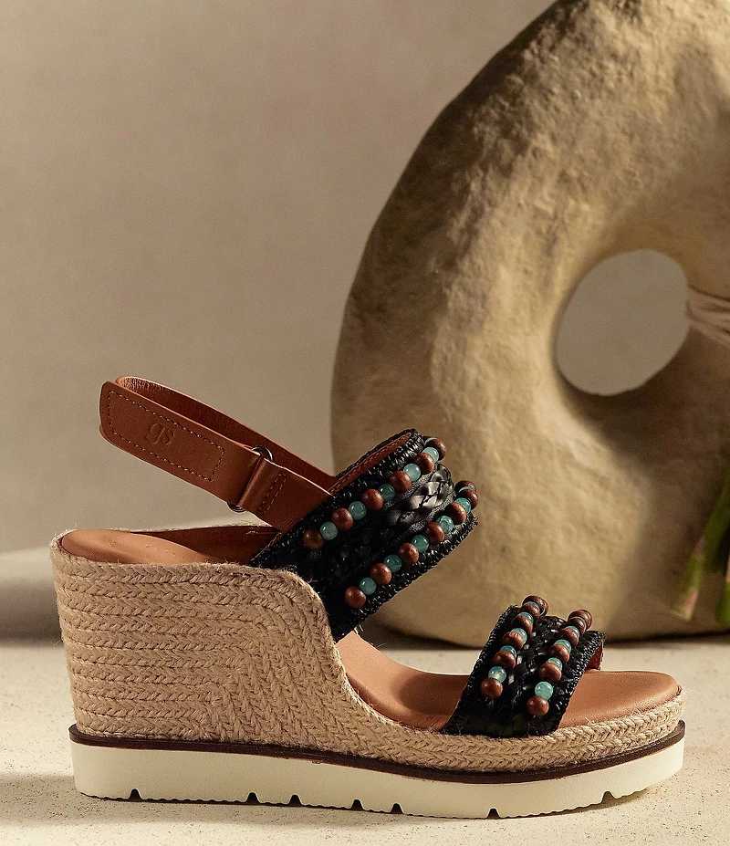 Gentle Souls Evora 2 Leather Ornament Detail Espadrille Wedge Sandals
