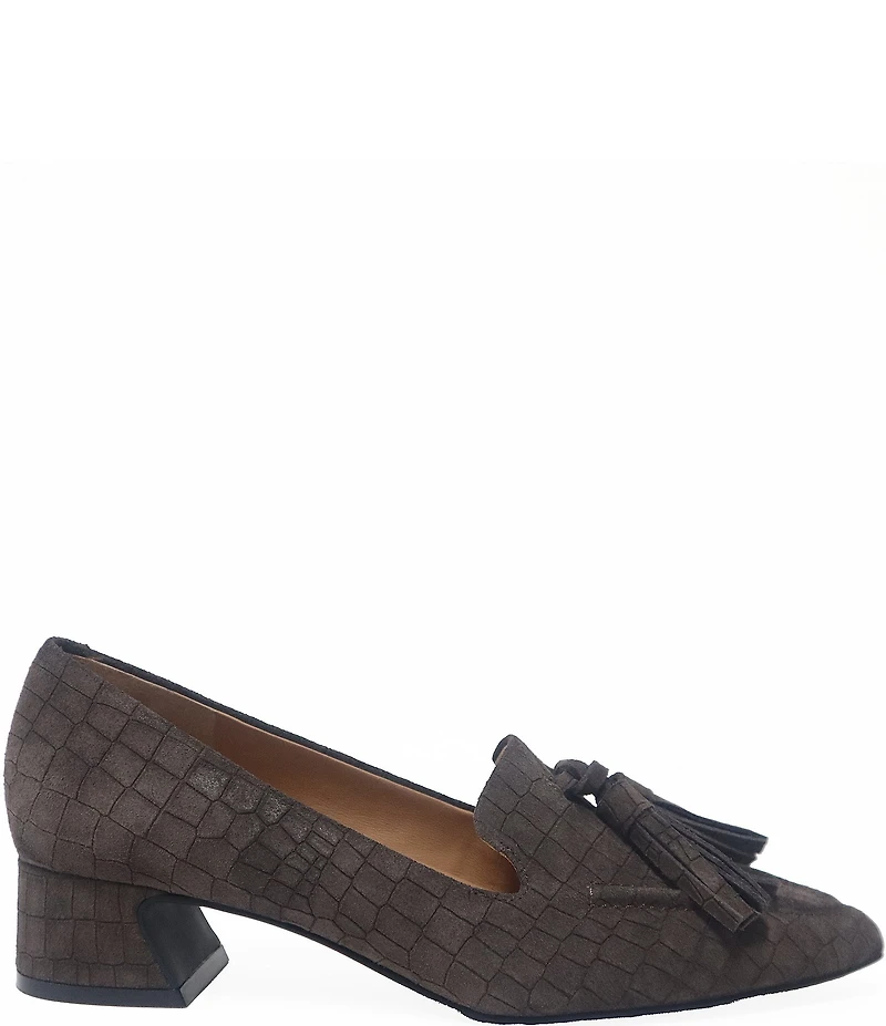 Gentle Souls Glova Croco Embossed Suede Tassel Loafer Pumps