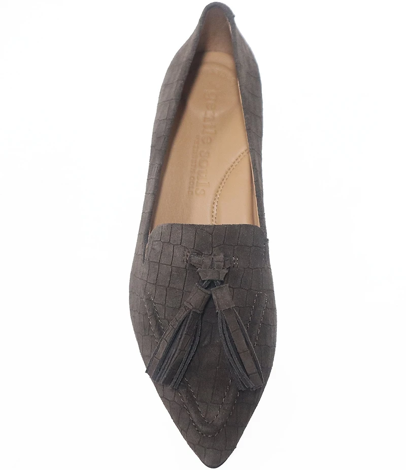 Gentle Souls Glova Croco Embossed Suede Tassel Loafer Pumps