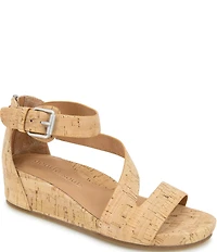Gentle Souls Gwen Cork Asymmetric Strap Wedge Sandals