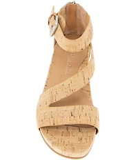 Gentle Souls Gwen Cork Asymmetric Strap Wedge Sandals