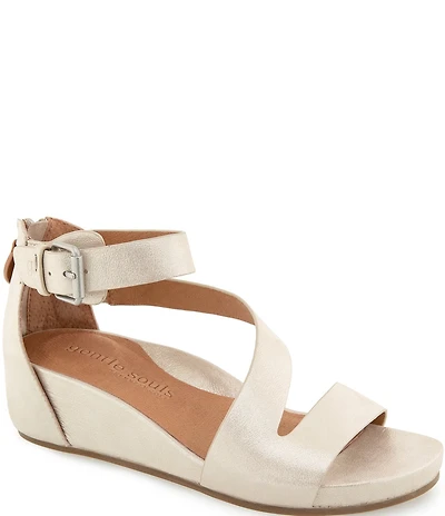 Gentle Souls Gwen Leather Asymmetric Strap Wedge Sandals