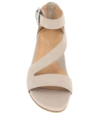 Gentle Souls Gwen Nubuck Suede Asymmetric Strap Wedge Sandals
