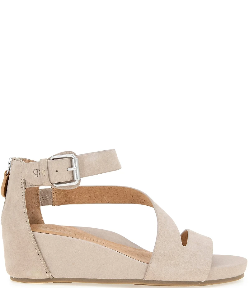 Gentle Souls Gwen Nubuck Suede Asymmetric Strap Wedge Sandals