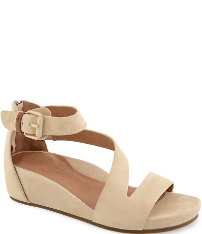 Gentle Souls Gwen Suede Asymmetric Strap Wedge Sandals