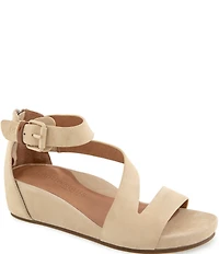 Gentle Souls Gwen Suede Asymmetric Strap Wedge Sandals