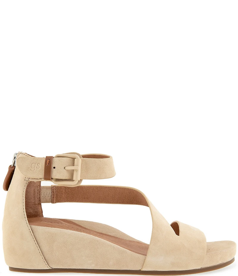 Gentle Souls Gwen Suede Asymmetric Strap Wedge Sandals