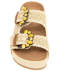 Gentle Souls Kendall Raffia Embellsihed Buckle Platform Sandals