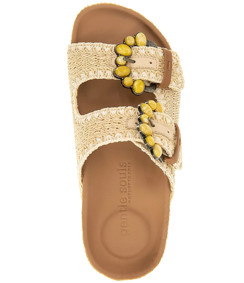 Gentle Souls Kendall Raffia Embellsihed Buckle Platform Sandals