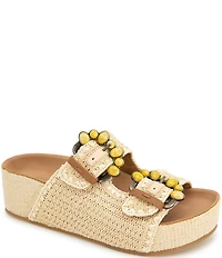 Gentle Souls Kendall Raffia Embellsihed Buckle Platform Sandals