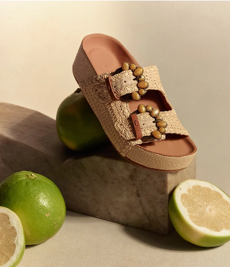 Gentle Souls Kendall Raffia Embellsihed Buckle Platform Sandals
