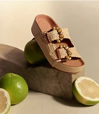 Gentle Souls Kendall Raffia Embellsihed Buckle Platform Sandals