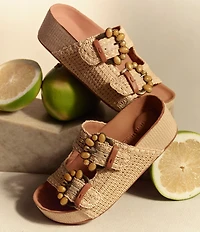 Gentle Souls Kendall Raffia Embellsihed Buckle Platform Sandals