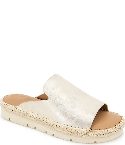 Gentle Souls Leilani Metallic Leather Espadrille Platform Slide Sandals